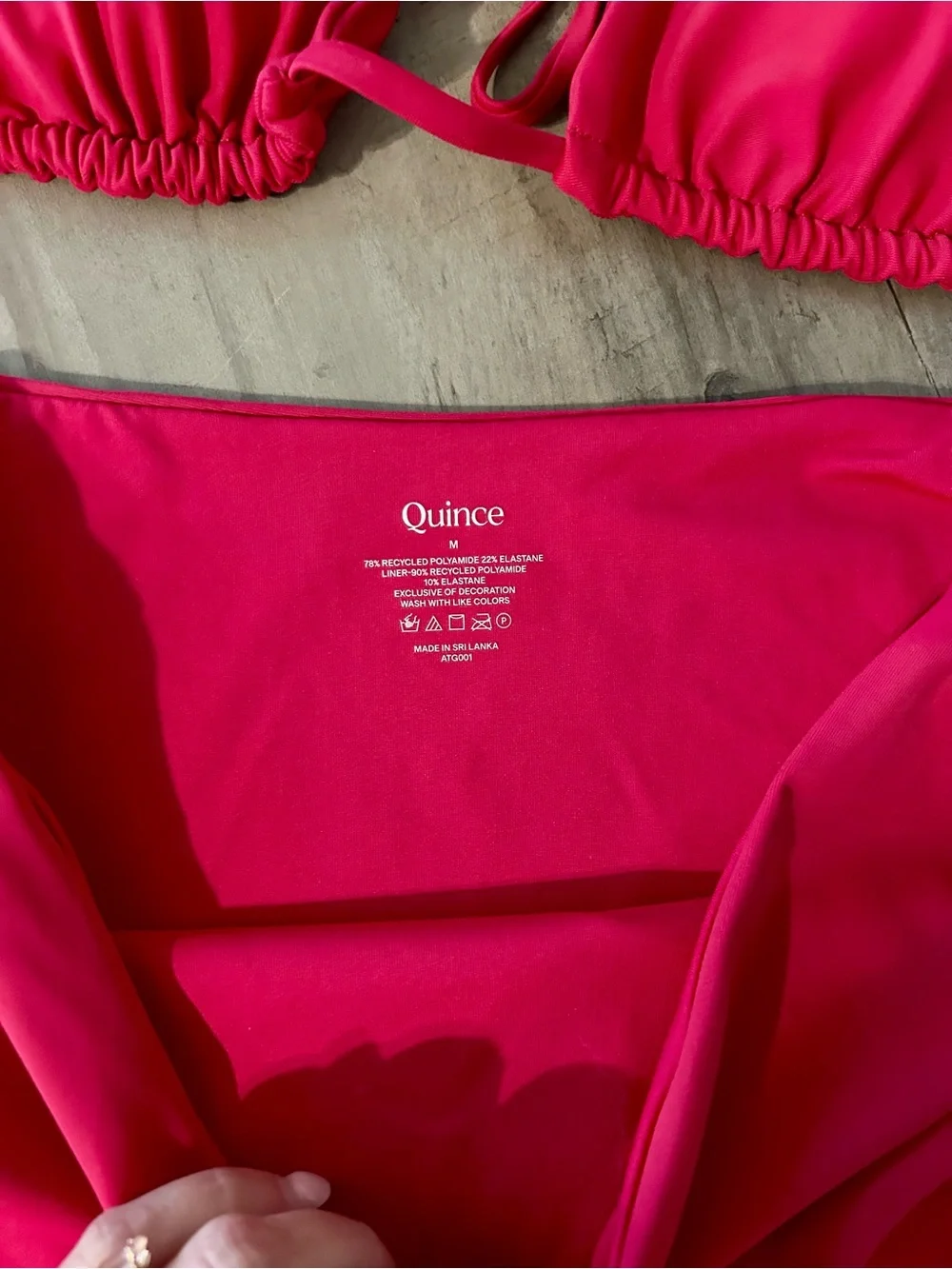 Quince NWT Fuchsia Pink Triangle Bikini Set High-Waisted Bottoms Size Medium